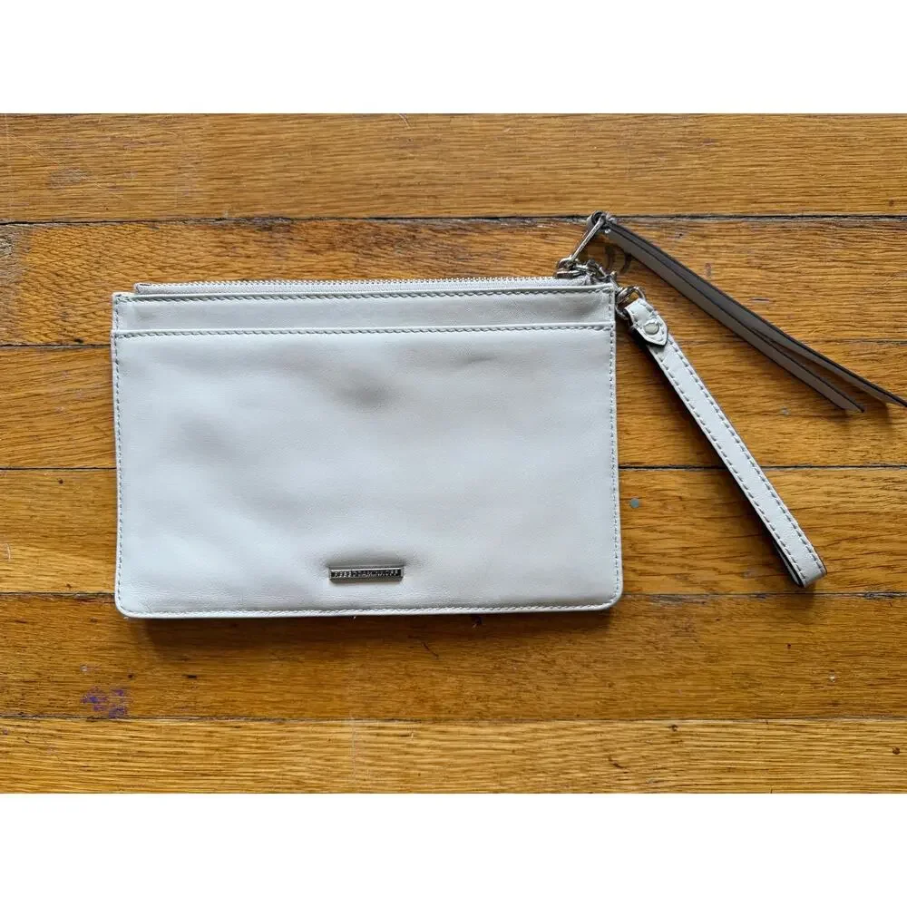 REBECCA MINKOFF Quilted Light Gray Studded Wristlet Clutch
